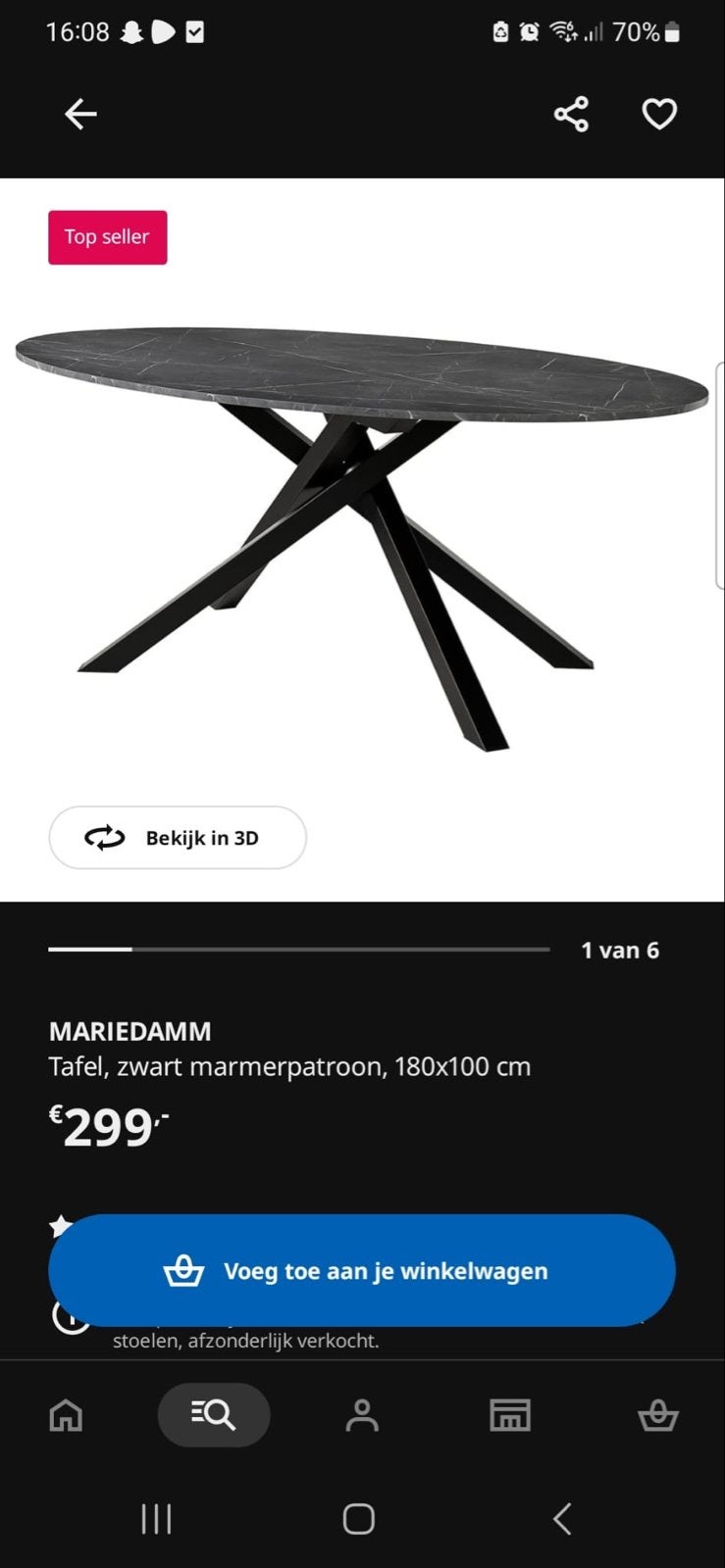 MARIEDAMM Tafel, zwart marmerpatroon, 180x100 cm, Huis en Inrichting, Tafels | Eettafels, Ophalen, Overige materialen, 50 tot 100 cm