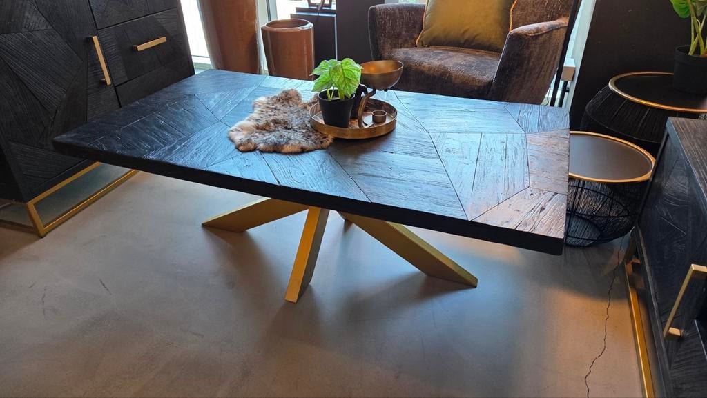 Salontafel zwart teak 130x70cm, Ophalen, Rechthoekig, 100 tot 150 cm, 50 tot 100 cm