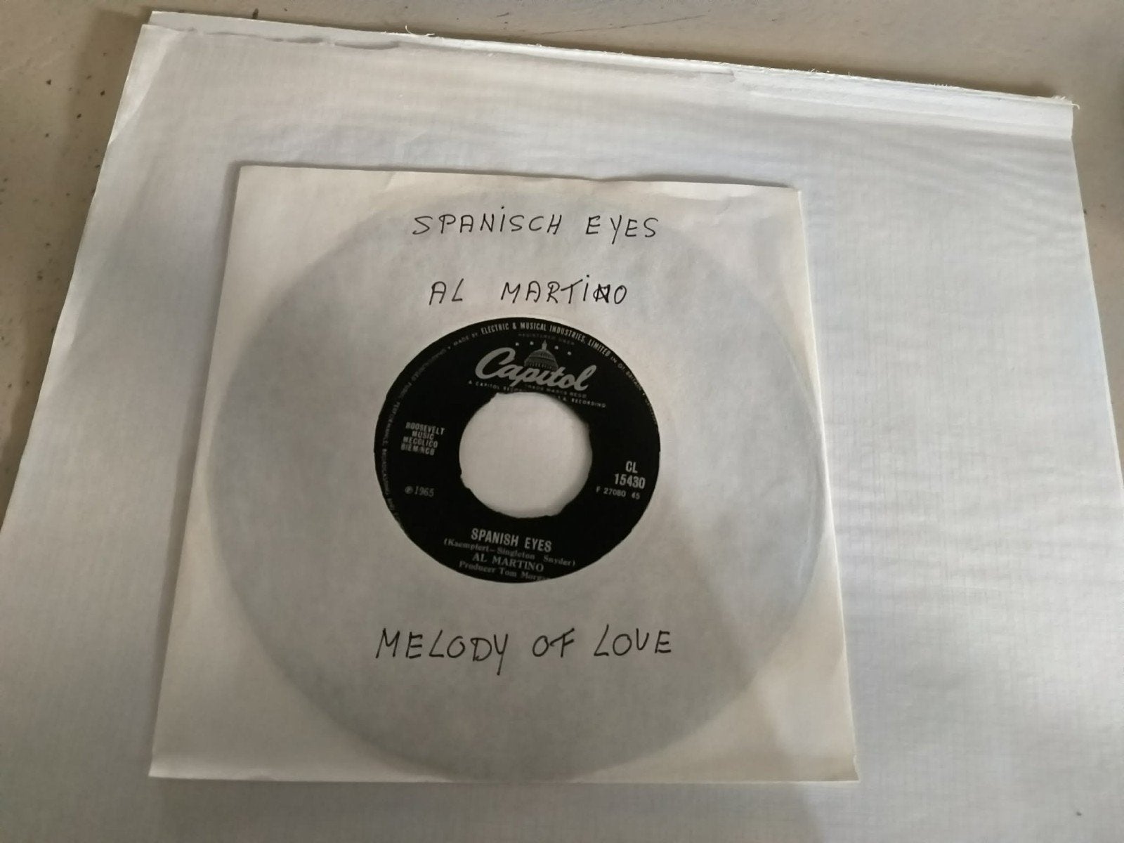 Al Martino - Spanish Eyes / Melody of Love 7 inch vinyl, Gebruikt, 7 inch, Ophalen of Verzenden, Pop