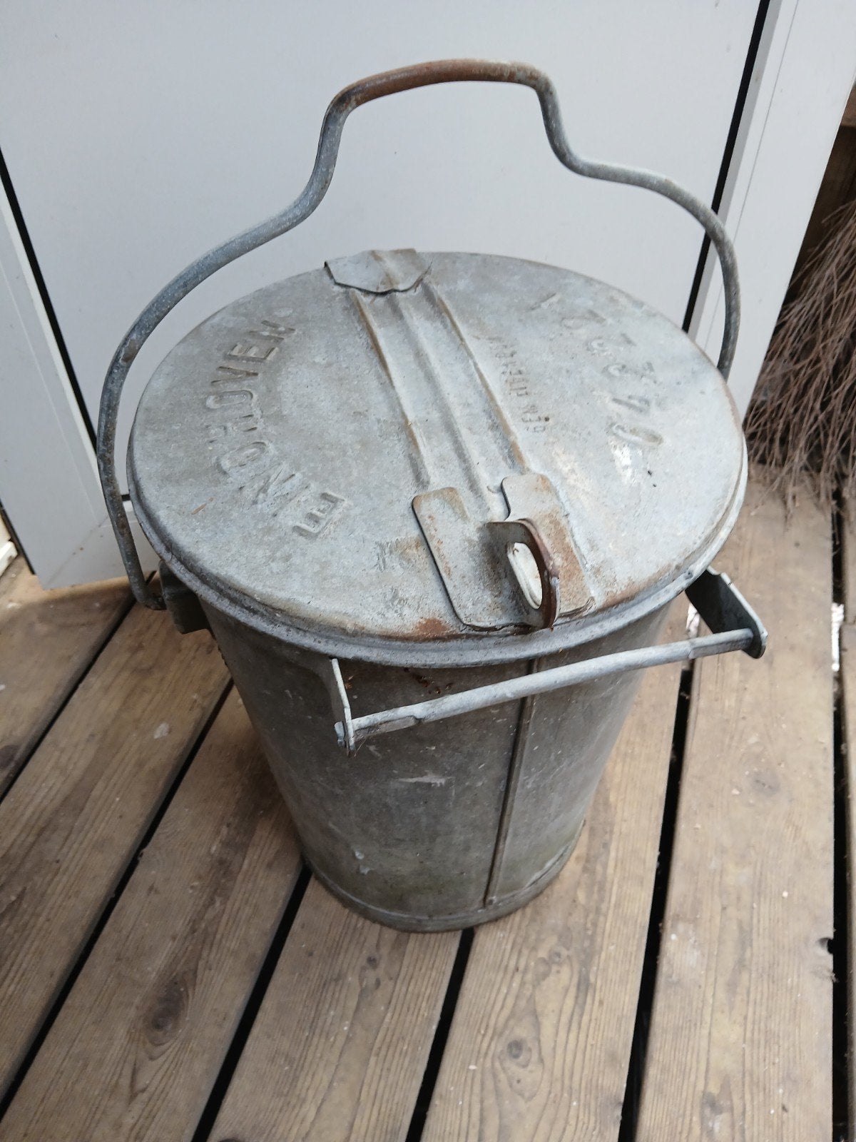 Vintage Zinken Afvalemmer met Deksel - Decoratief, Antiek en Kunst, Ophalen of Verzenden