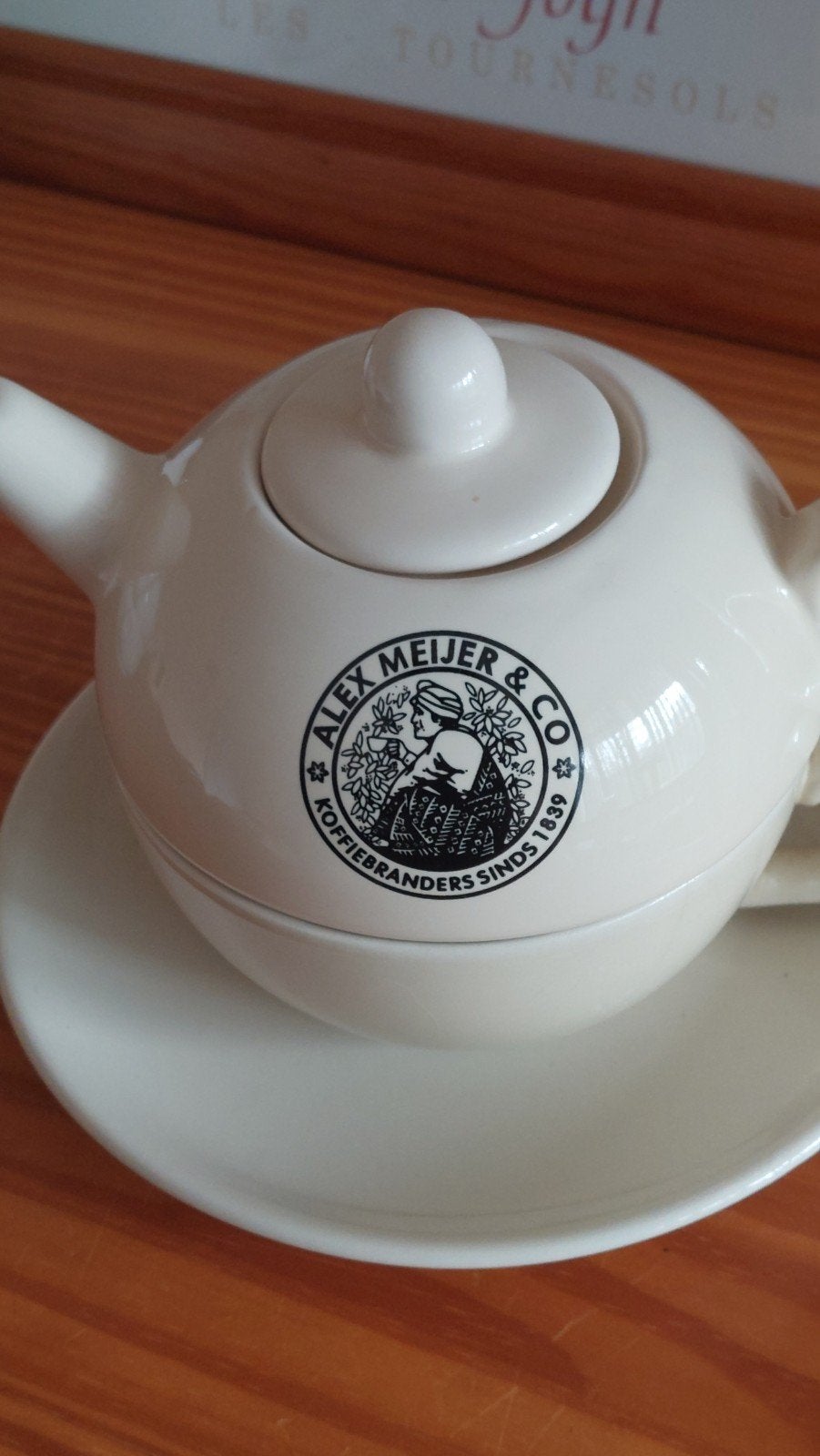 Alex Meijer & Co Koffiebranders theepot met kop en schotel, Overige merken, Keramiek, Ophalen of Verzenden, Zo goed als nieuw