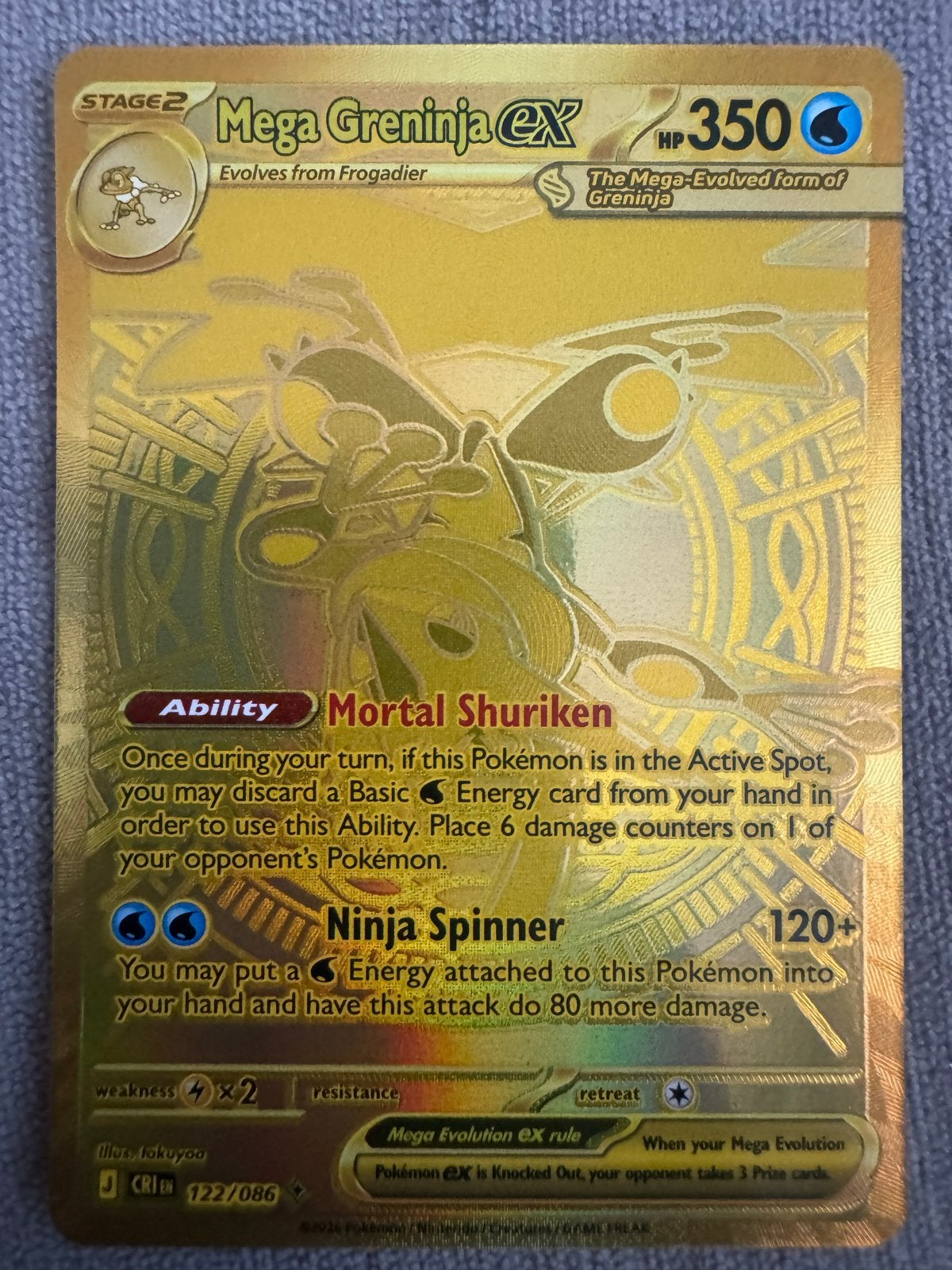 Mega Greninja EX Gouden Pokémon Kaart, Ophalen of Verzenden, Zo goed als nieuw, Losse kaart, Foil