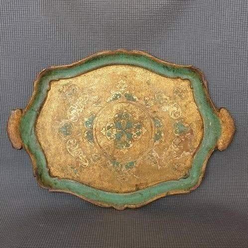 Antieke co 1970's houten Italiaanse dienblad, Gebruikt, Ophalen of Verzenden, Dienblad, Met handvatten