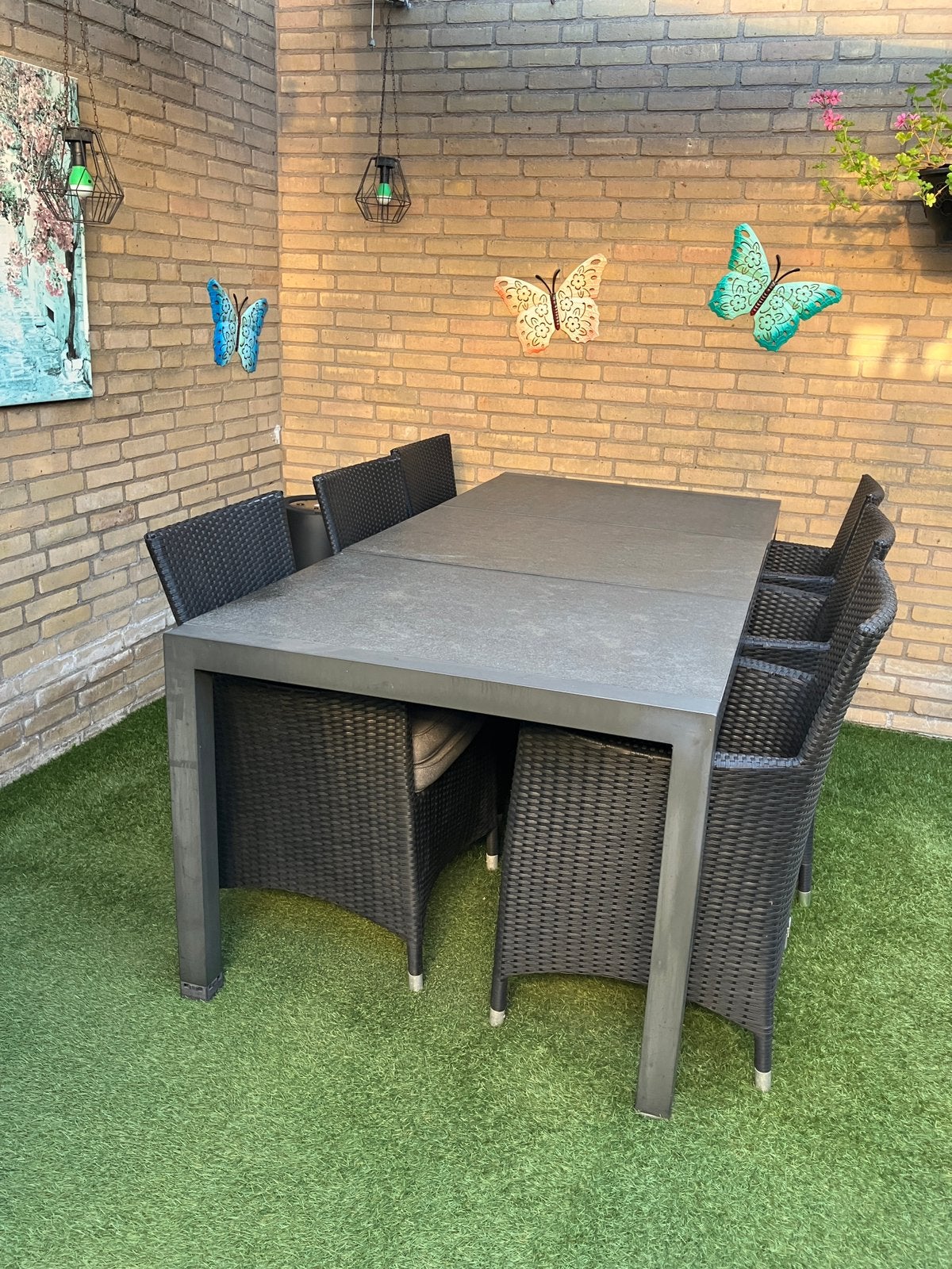 Tuintafel met granietenblad zonder stoelen, Ophalen, Gebruikt, Eettafel, 6 zitplaatsen
