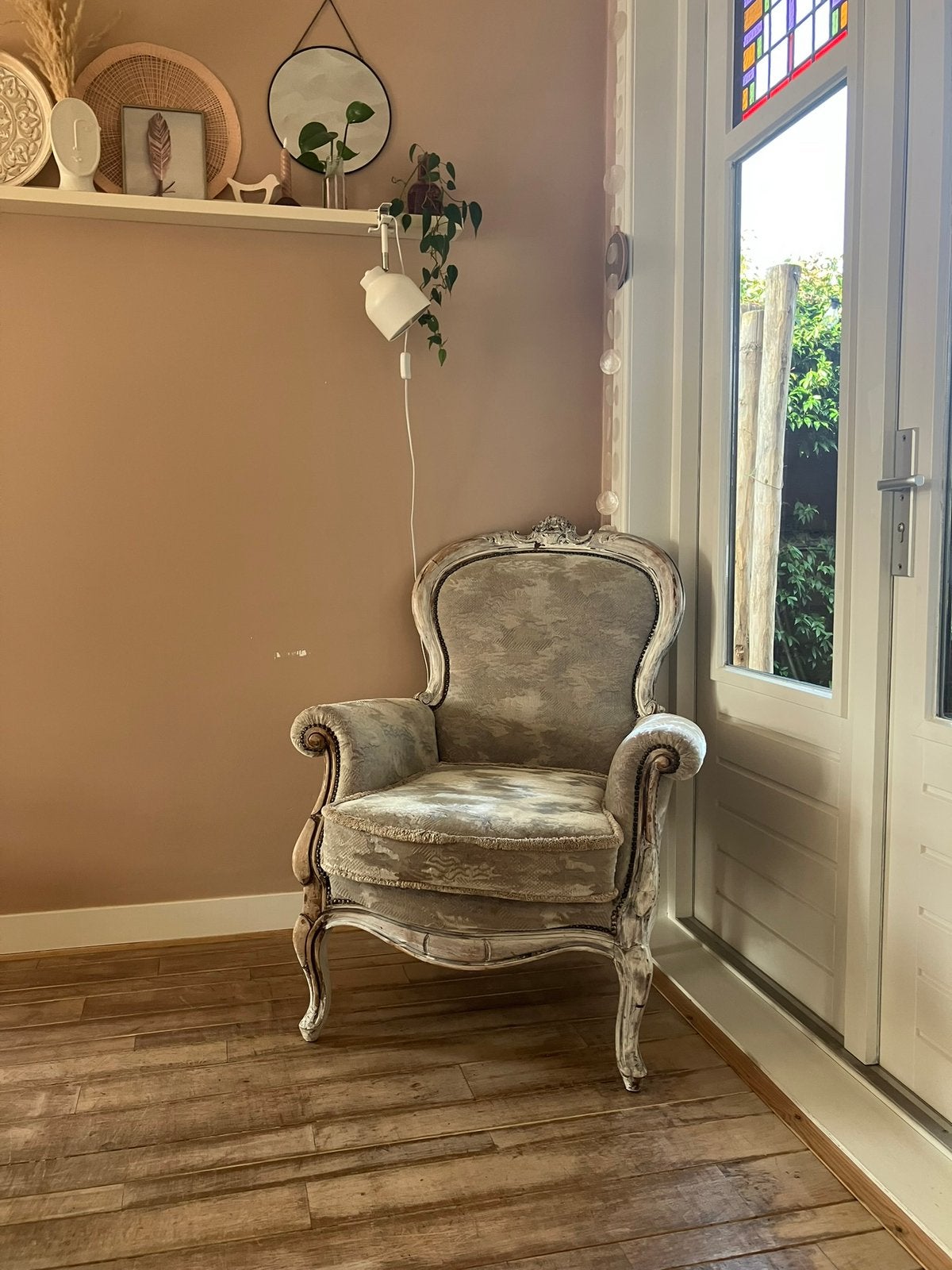 Vintage Barrok Bergère Louis XV fauteuil, Huis en Inrichting, Fauteuils, Ophalen, Gebruikt, Minder dan 75 cm, Stof