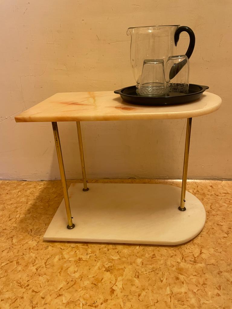 Vintage Bijzettafel Rosa Aurora Marmer & Messing, Ophalen, Overige vormen, Overige materialen