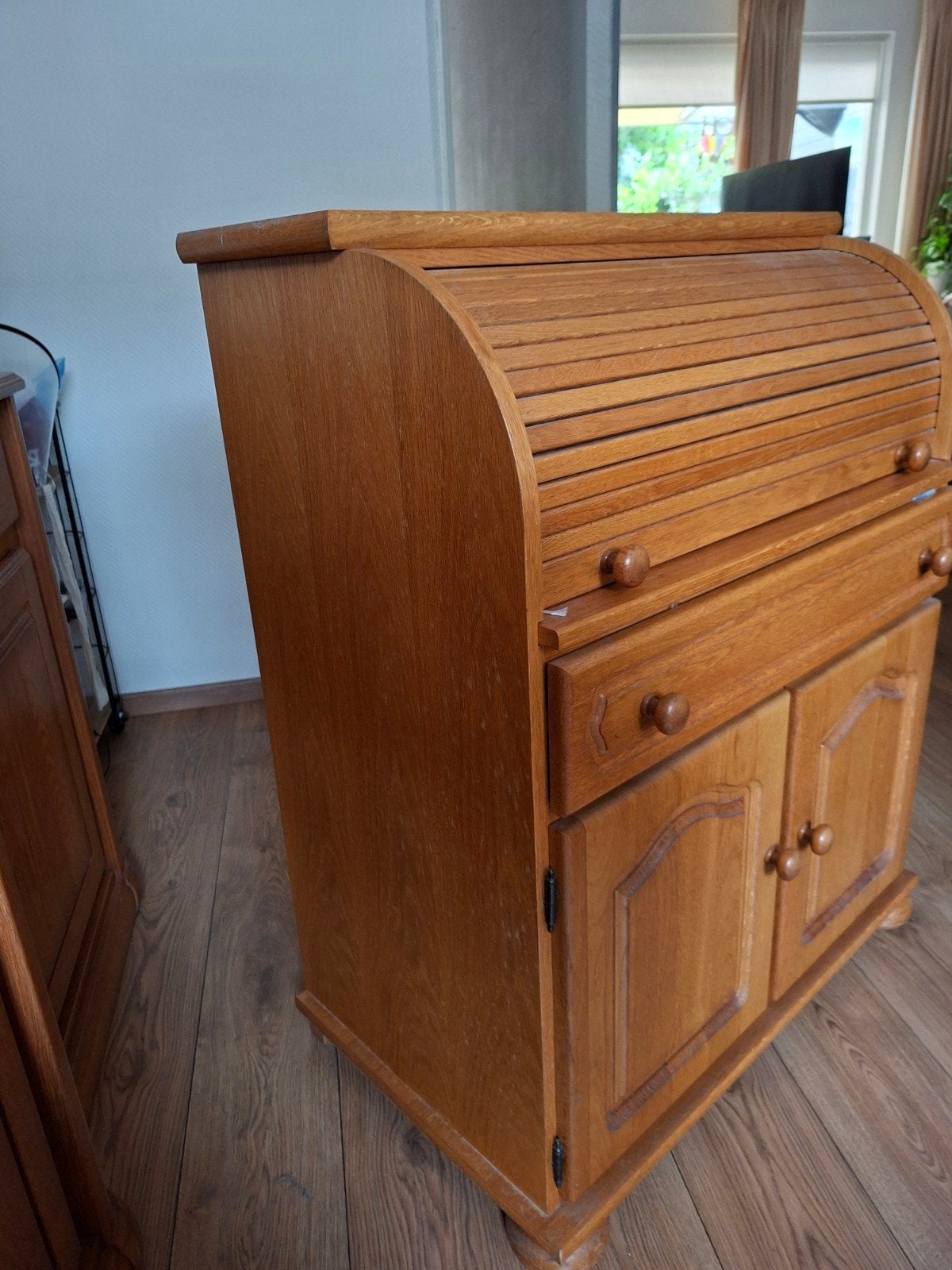 Blank Eiken kastje met roldeur, lades en deurtjes, Ophalen, Gebruikt