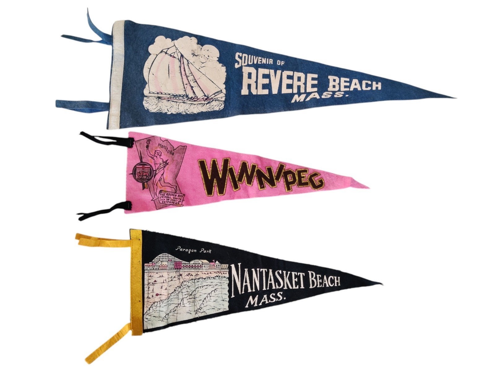 3 USA vlaggen jaren 60 Revere beach Winnipeg Nantasket Beach, Ophalen of Verzenden