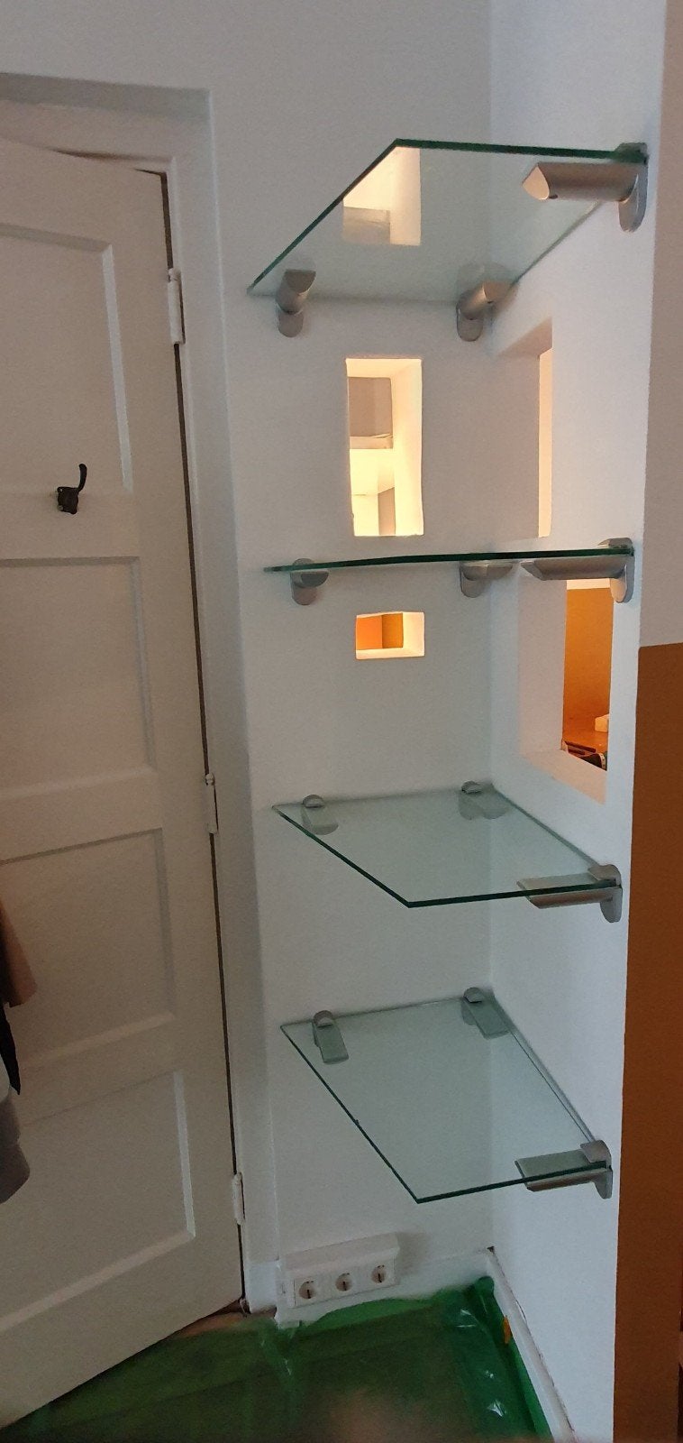 4 glazen plankjes met houders, gedemonteerd, Ophalen, Zo goed als nieuw