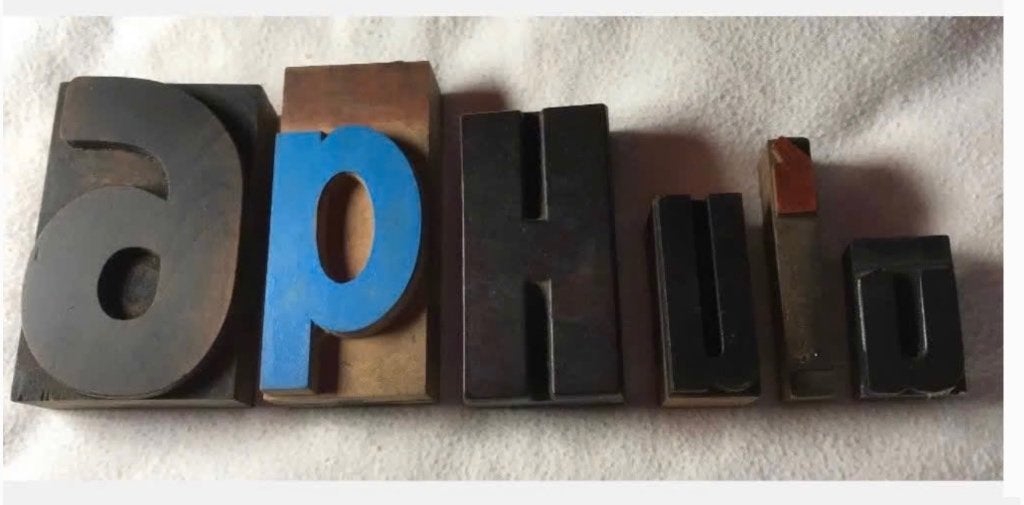 Nog 5 houten drukkerij letters cijfers vintage woondeco, Antiek en Kunst, Ophalen of Verzenden