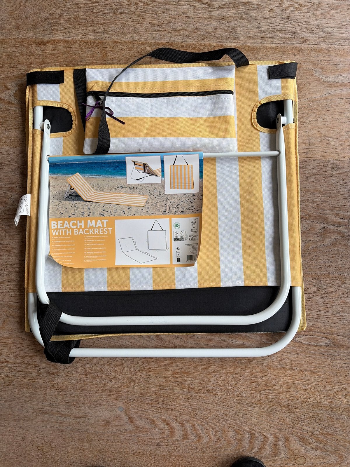 Nieuw strandmatje met rugleuning - Geel/wit gestreept, Ophalen, Nieuw, Campingstoel