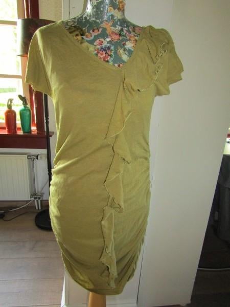 E72 DIDI mt S jurk army legergroen tricot roezels, Kleding | Dames, Verzenden, Didi, Zo goed als nieuw, Knielengte