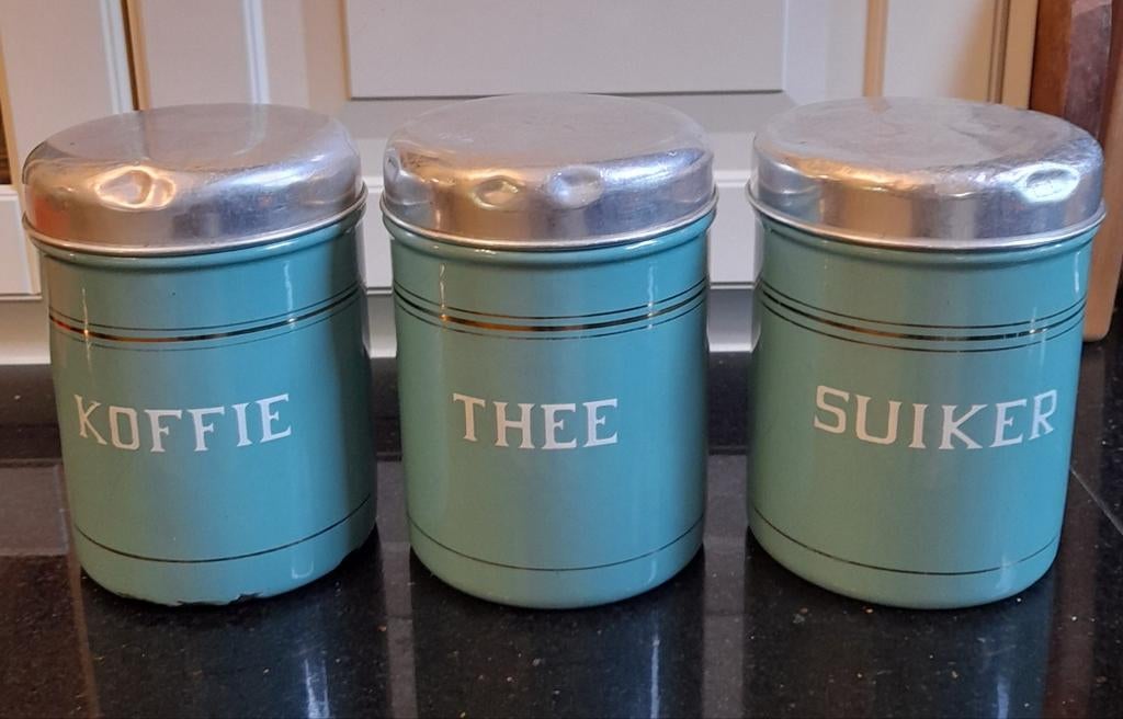 Vintage voorraadblikken: Koffie, Thee, Suiker (set van 3), Ophalen of Verzenden