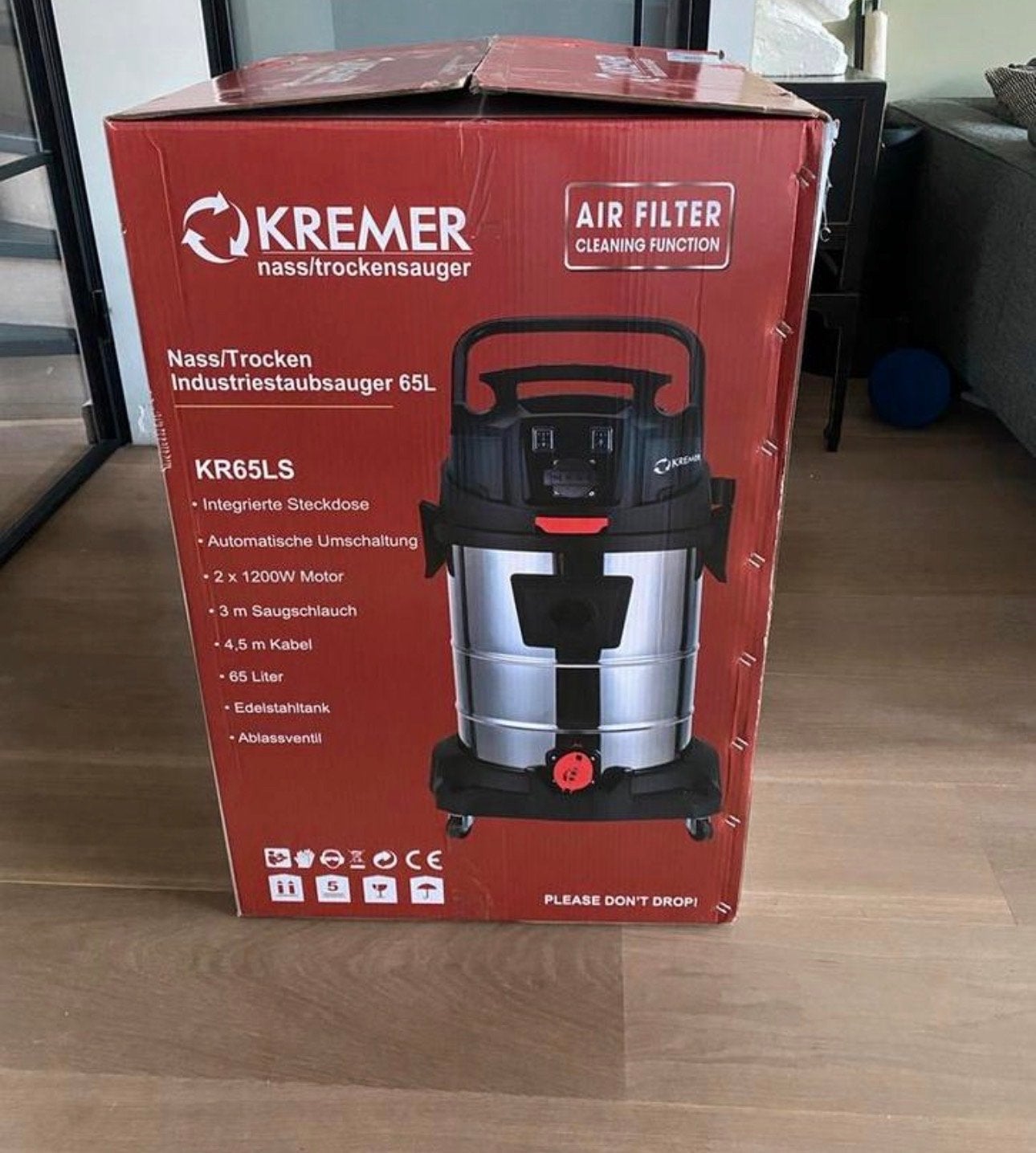 Kremer KR65LS Nat/Droog Industriële Stofzuiger 65L, Ophalen, Nieuw, Industriële stofzuiger, 2000 watt of meer