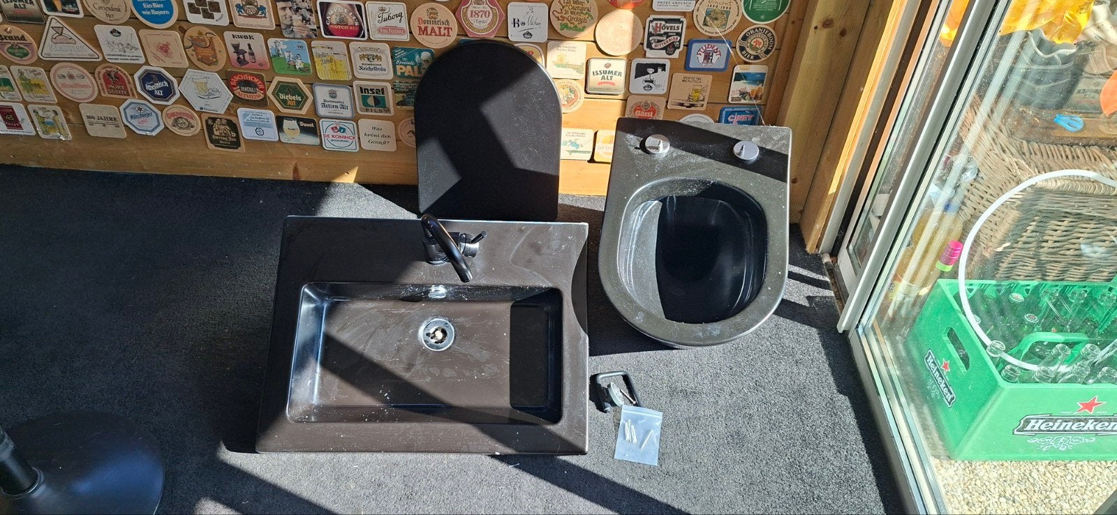 zwarte wasbak en wc pot compleet, Ophalen, Gebruikt, Toilet