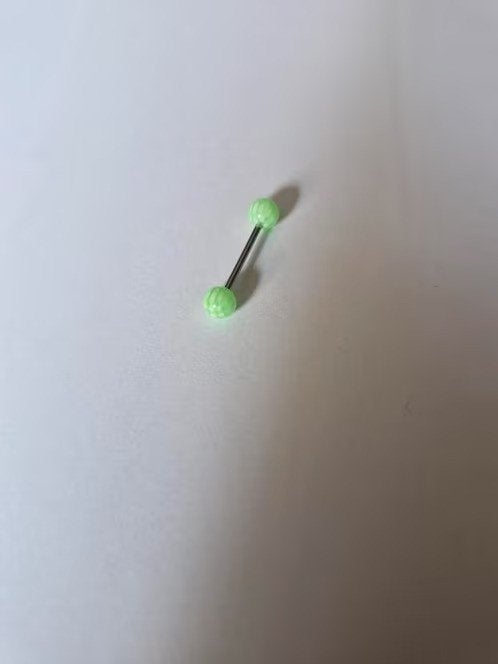 Tongpiercing lichtgroen met witte strepen nr5 h3, Tongpiercing, Staal, Onbekend, Nieuw