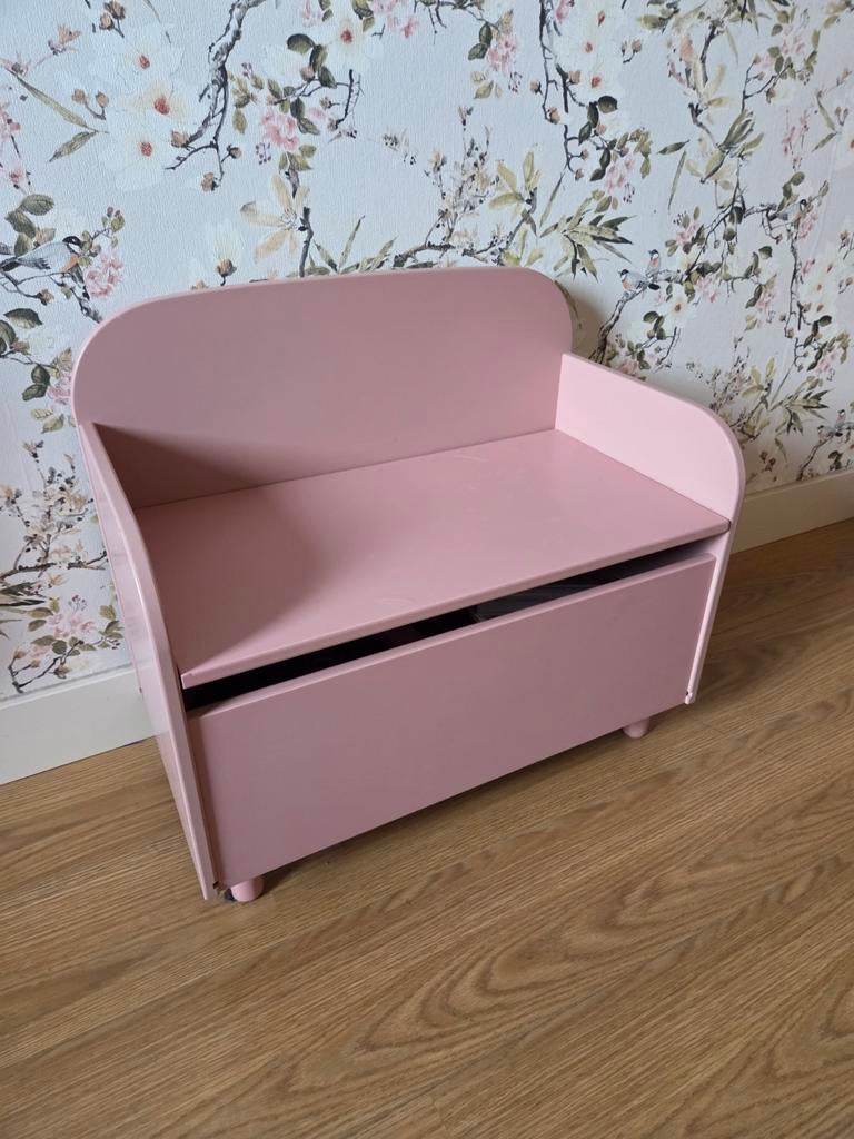 Roze bankje met opbergruimte, Ophalen of Verzenden