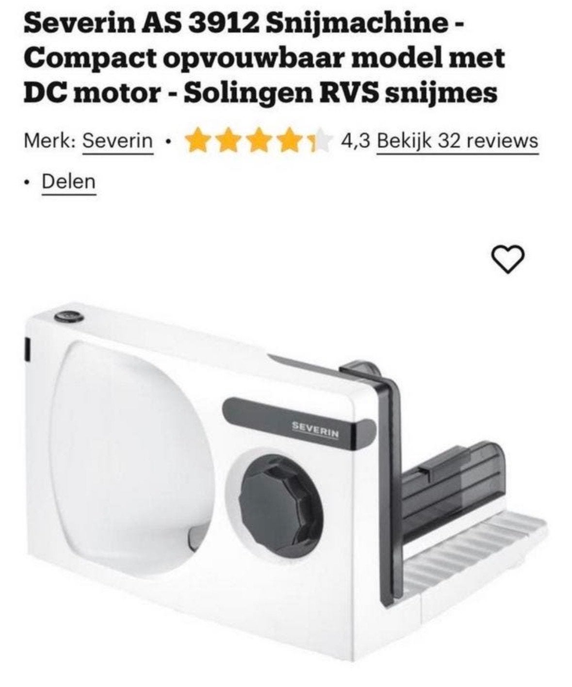Severin AS 3912 Snijmachine - Compact opvouwbaar - Nieuw, Witgoed en Apparatuur, Keukenmixers, Minder dan 1 liter, Ophalen of Verzenden
