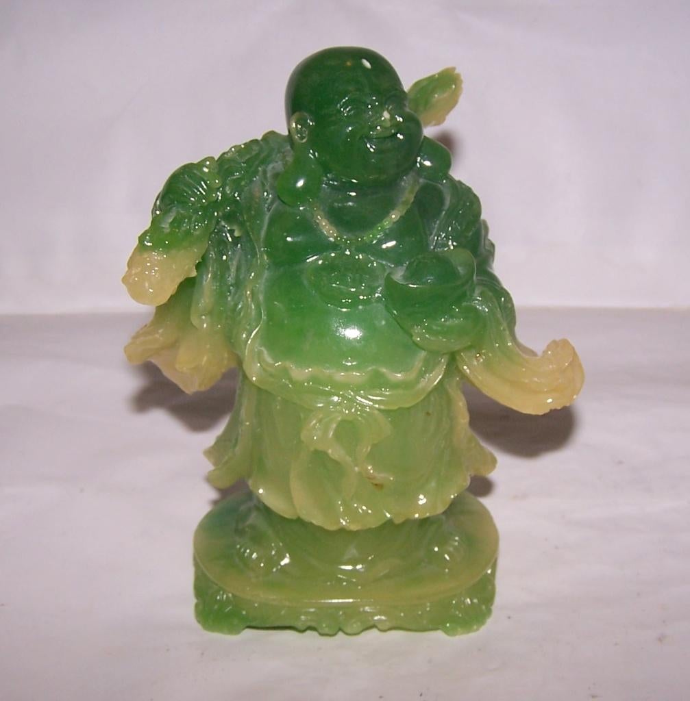 Mooi groen (Jade?) Boeddha beeld. H. 15cm. Nieuwstaat., Ophalen of Verzenden, Zo goed als nieuw, Religie
