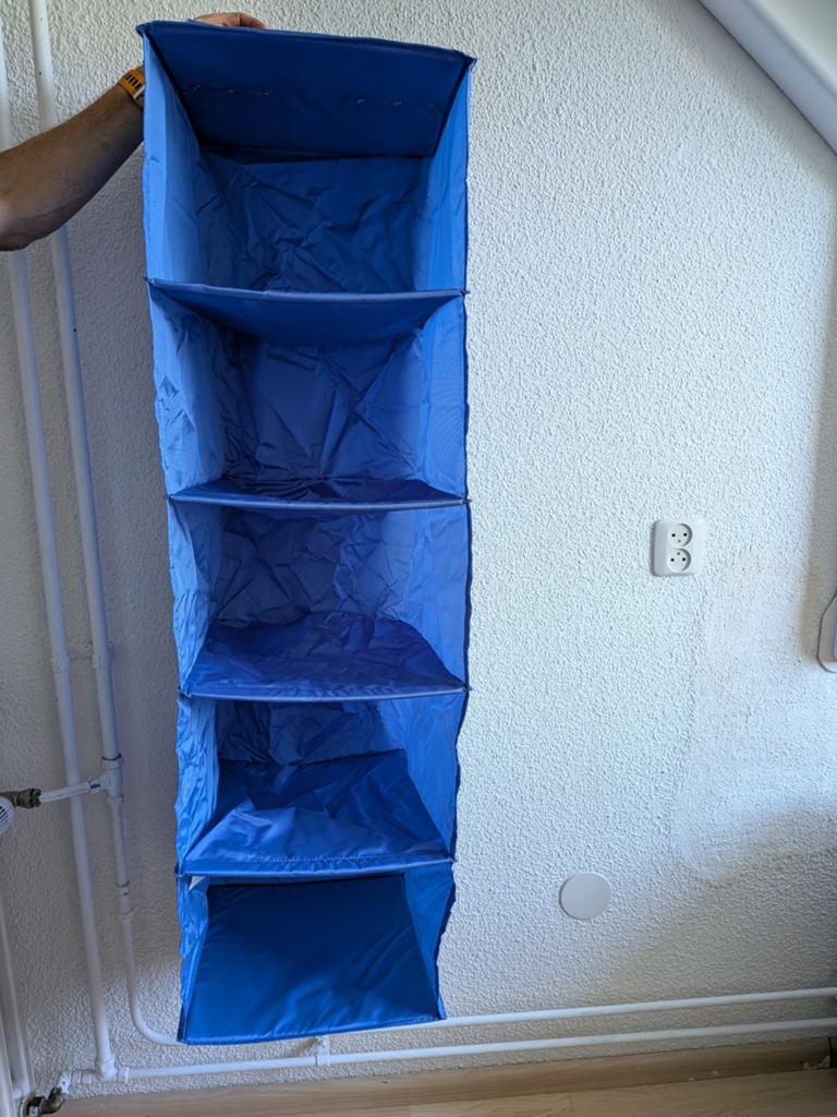 Blauwe hangende kledingorganizer met 6 vakken, Met plank(en), Gebruikt, Modern, praktisch, Ophalen of Verzenden
