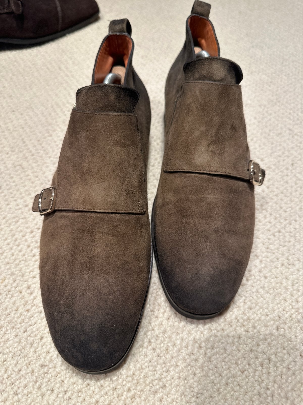 Santoni Groen Suède Halfhoge Schoenen Maat 7,5 met Spanners, Ophalen of Verzenden, Zo goed als nieuw, Overige kleuren, Veterschoenen