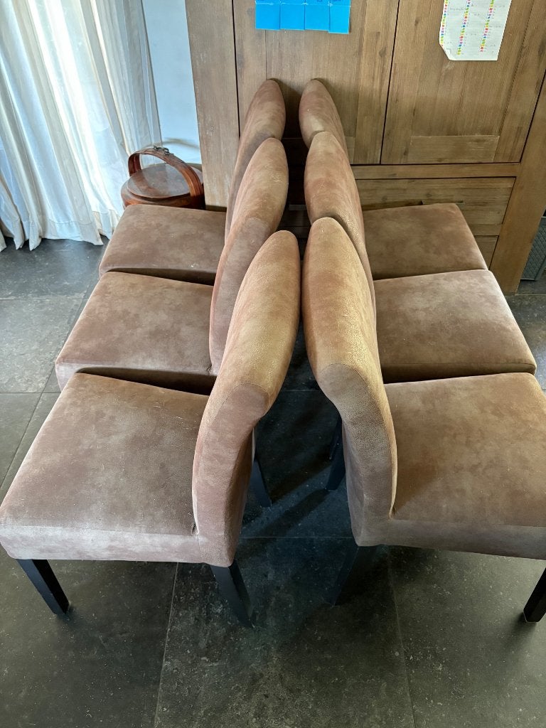 Eetkamerstoelen 6 stuks, Ophalen, Gebruikt, Bruin, Stof