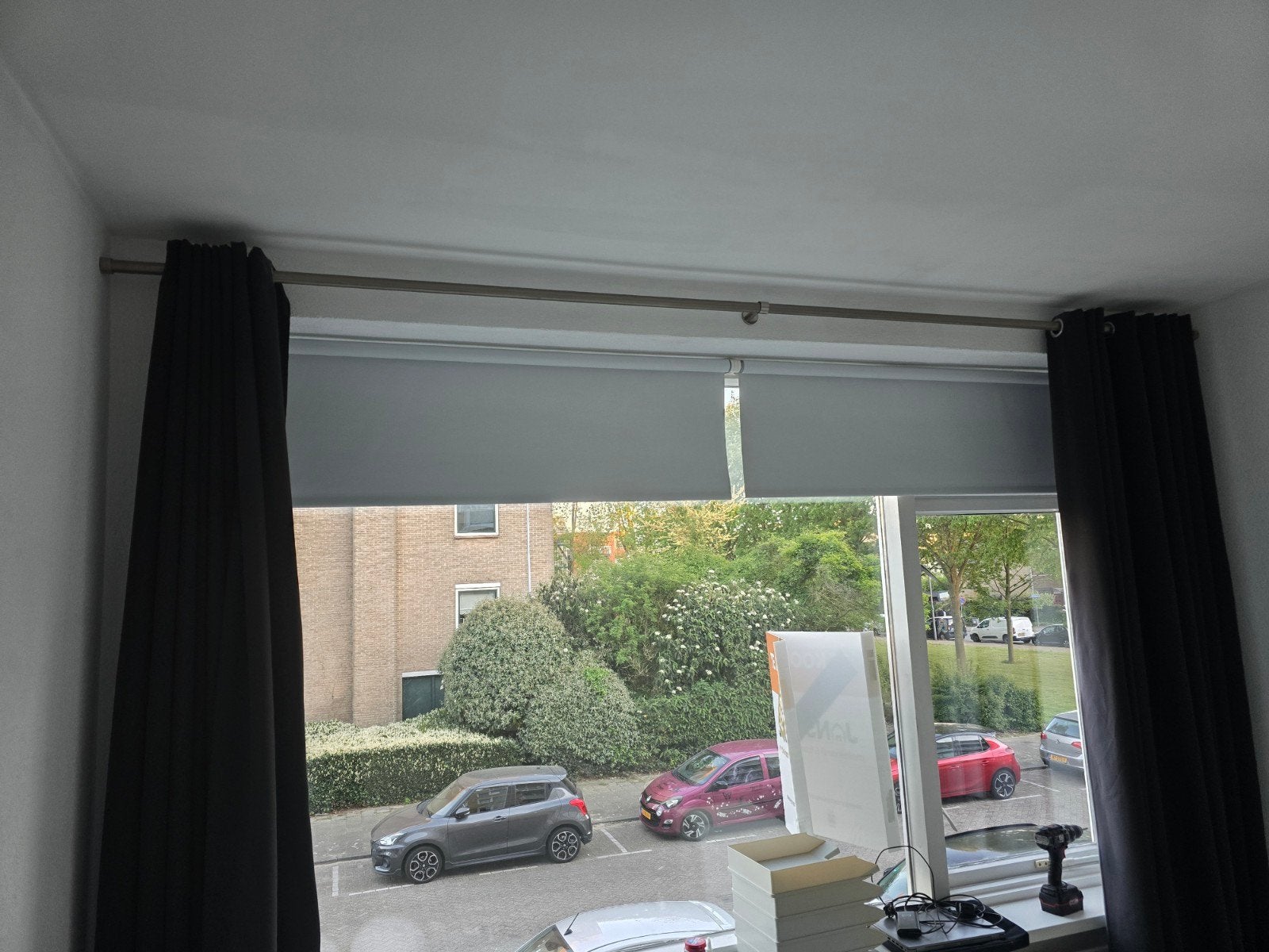 Gordijnroede RVS-look compleet met 3 steunen, Ophalen, Zo goed als nieuw, Metaal