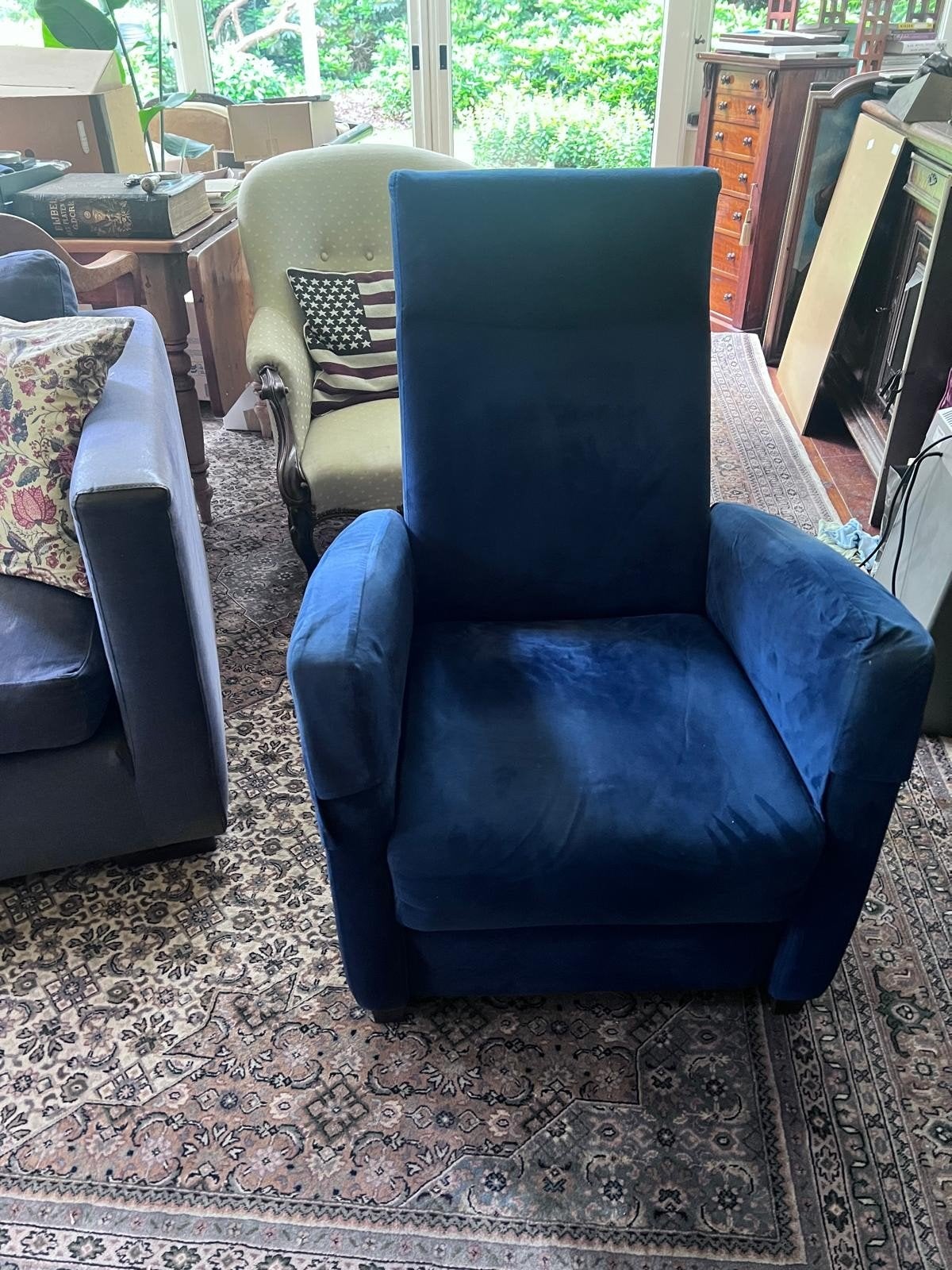 ~ Fauteuil Leunstoel Stoel Blauw Velours Velvet Fluweel ~, Ophalen, Gebruikt, Stof, 50 tot 75 cm