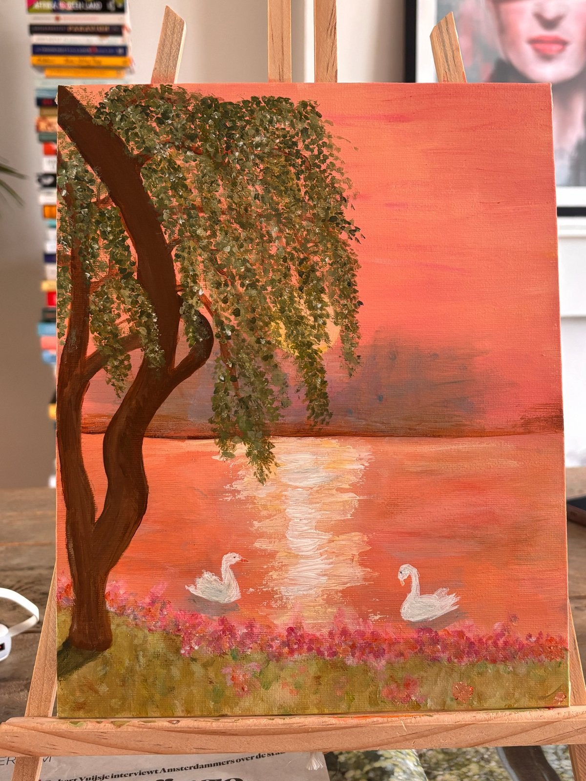 Schilderij Zonsondergang, Minder dan 50 cm, Verzenden, Nieuw, Schilderij