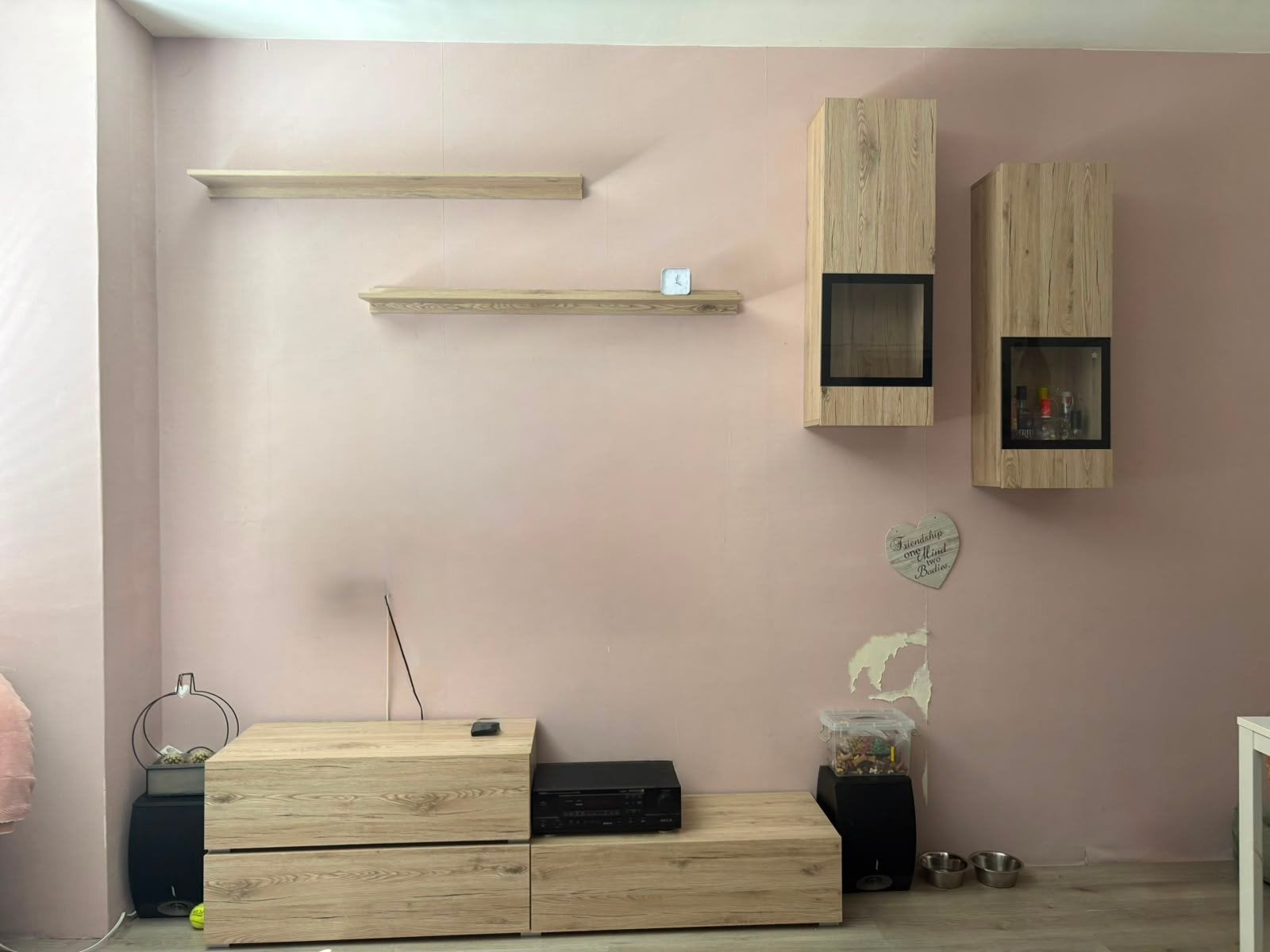 Complete Woonkamerset: TV-meubel, Wandkasten en Planken, Ophalen, Gebruikt, Glas, 150 tot 200 cm
