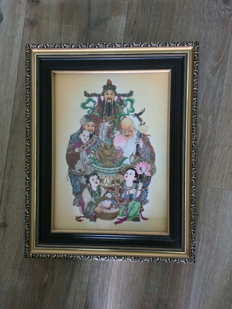 Prachtig Chinees Mozaïekschilderij - Fu, Lu, Shou, Ophalen, Overige stijlen, Portret of Personen, Overige technieken