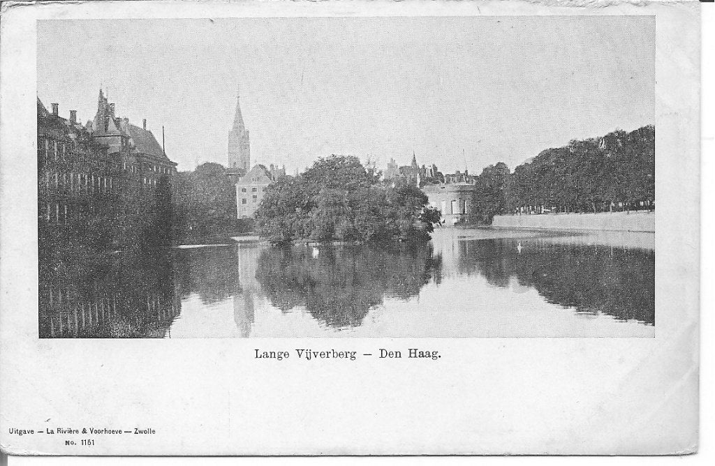 Antieke prent Lange Vijverberg - Den Haag, Ophalen of Verzenden, Voor 1920, Ongelopen, Zuid-Holland