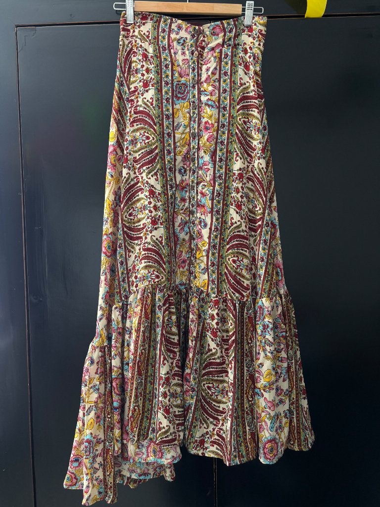 Zijden rok rood beige  van 38/40-42, Maat 38/40 (M), Overige typen, Nieuw, Ophalen of Verzenden