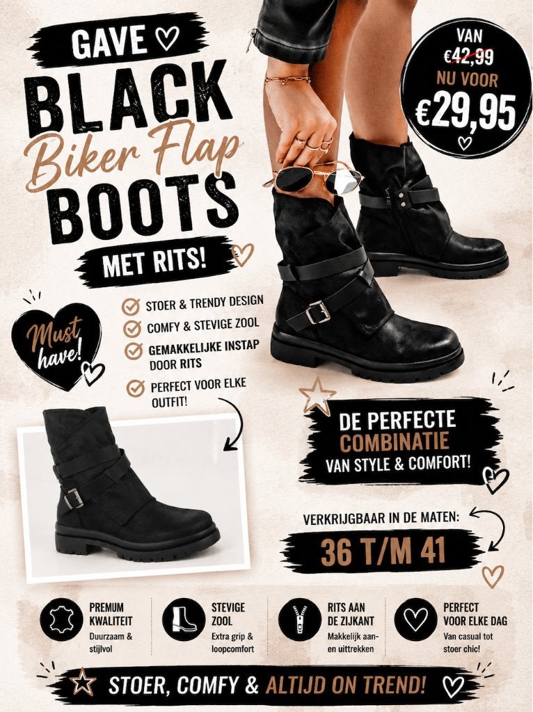 Gave black biker flap Boots met rits mt 36, Kleding | Dames, Schoenen, Zwart, Lage of Enkellaarzen, Nieuw, Ophalen of Verzenden