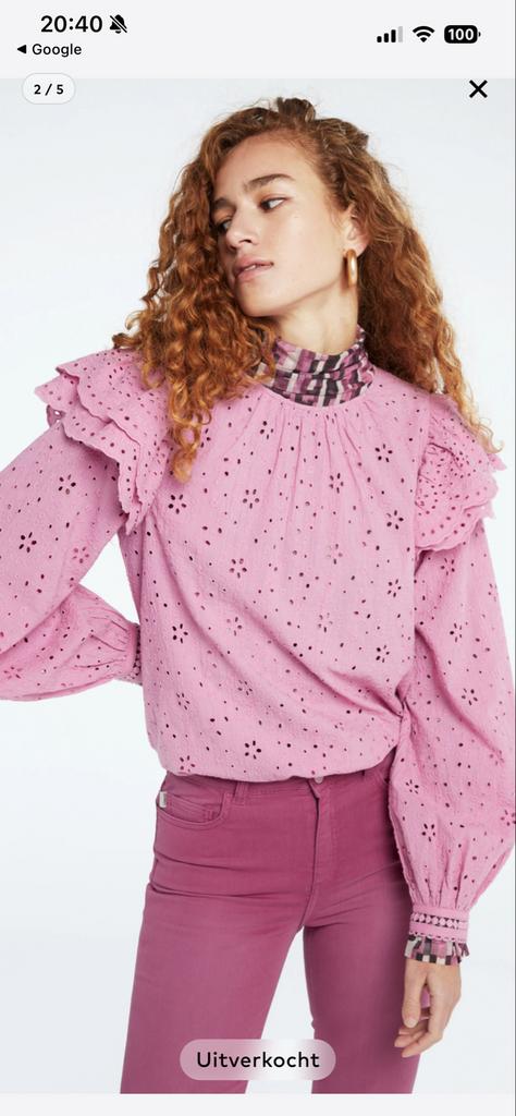 Fabienne Chapot Roze Blouse met Broderie en Ruches, Ophalen of Verzenden, Nieuw, Maat 38/40 (M), Roze