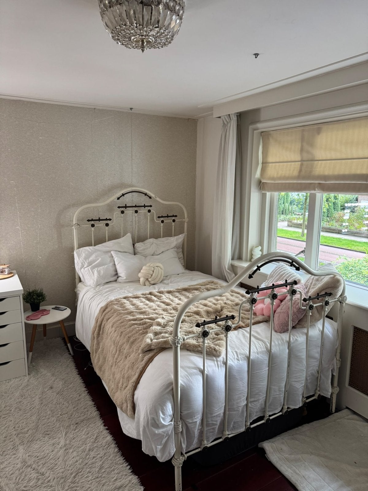Antiek wit metalen bedframe - 120cm x 200cm, Gebruikt, Eenpersoons, Wit, 120 cm