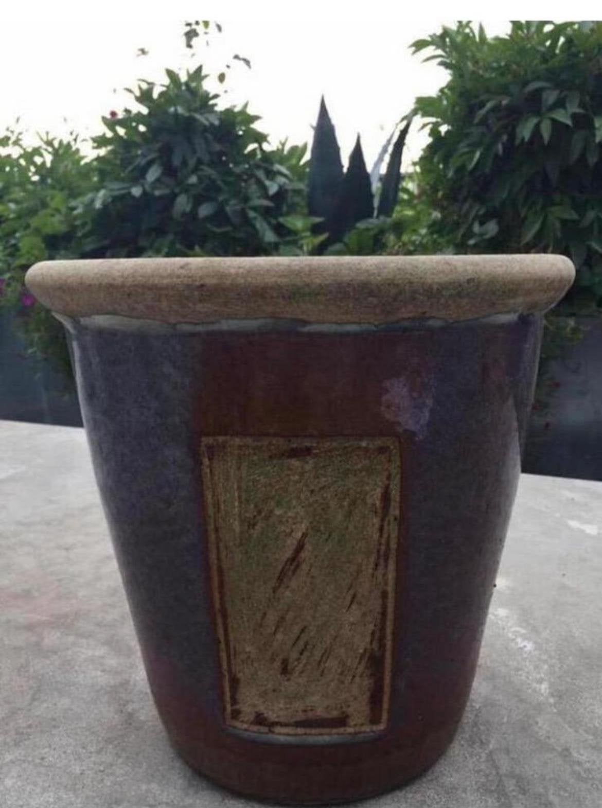 Oud Hollandse geglazuurde terracotta bloempot nr. 33, Rond, Zo goed als nieuw, Minder dan 40 cm, Balkon
