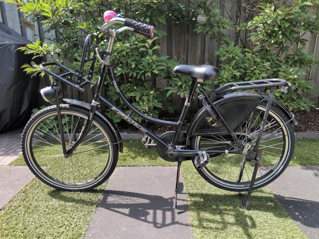 Zwarte transportfiets met voordrager en bagagedrager, Terugtraprem, Gebruikt, 50 tot 53 cm, Ophalen