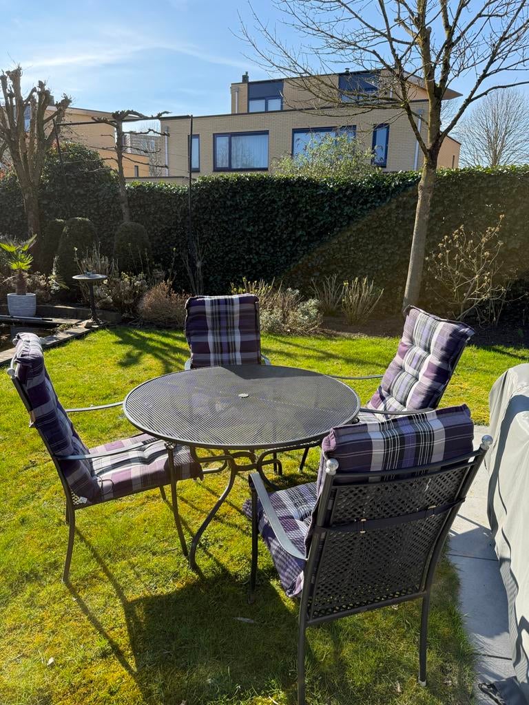 Royal GardenTuinset met 4 stoelen en kussens en opbergbox, Ophalen, Gebruikt, Eettafel, Tuinset