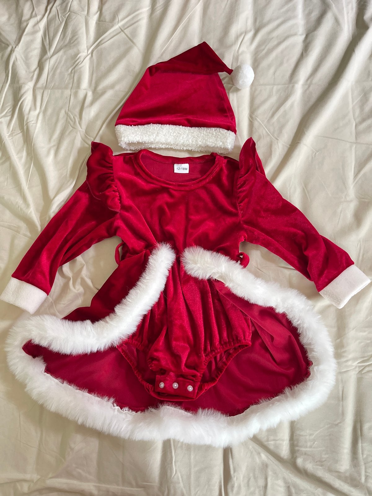 Kerstoutfit baby 12-18 maanden - Jurk en muts, Kinderen en Baby's, Ophalen of Verzenden, Zo goed als nieuw, Jongetje of Meisje