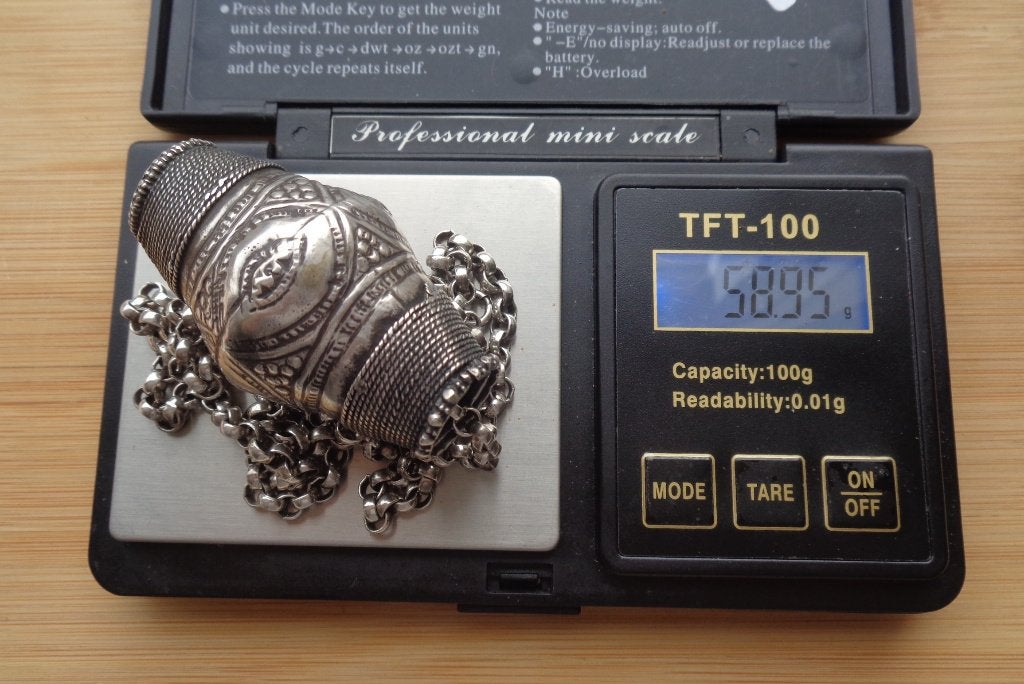 zilveren jasseron ketting met grote Afgaanse kraal [398], Sieraden, Tassen en Uiterlijk, Met hanger, Verzenden, Zo goed als nieuw