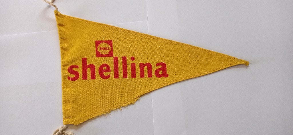 Vintage Shellina Wimpel - Shell Reclame Vlaggetje, Ophalen of Verzenden, Gebruikt, Reclamebord
