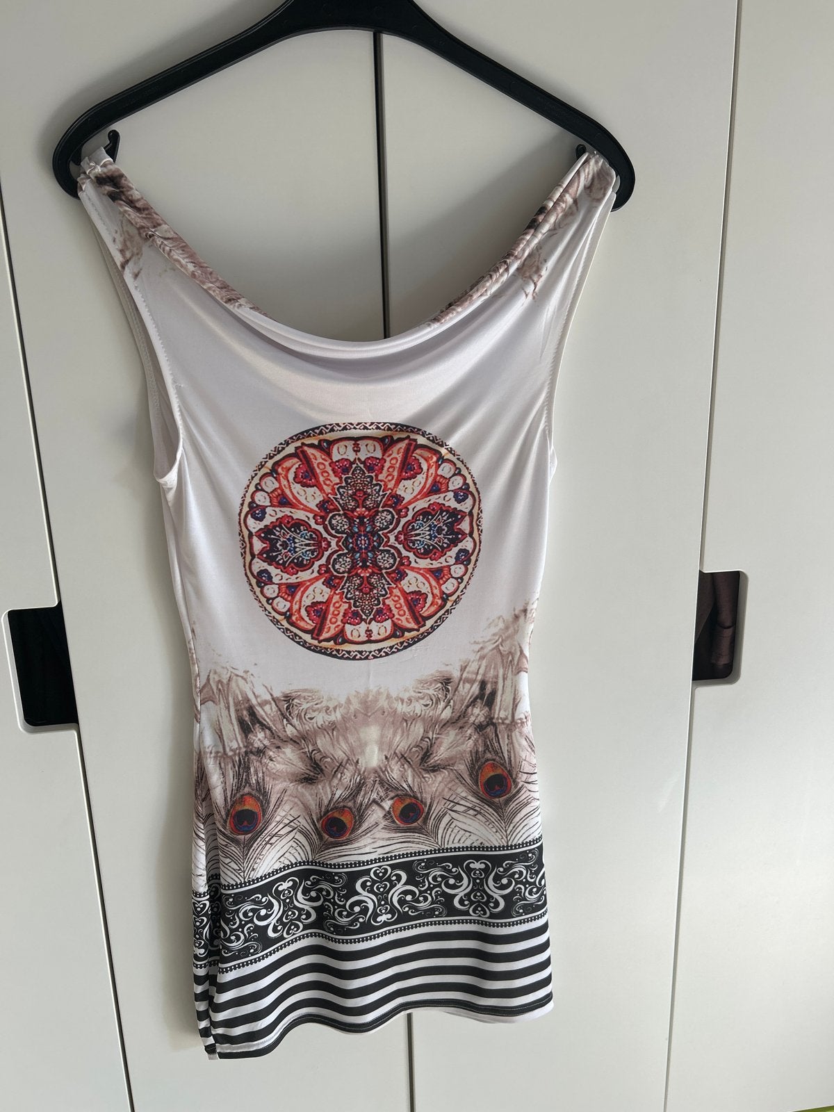 Zomerjurkje met Pauwenveren Print - Maat S, Meerkleurig, Ophalen of Verzenden, Zo goed als nieuw, Maat 36 (S)