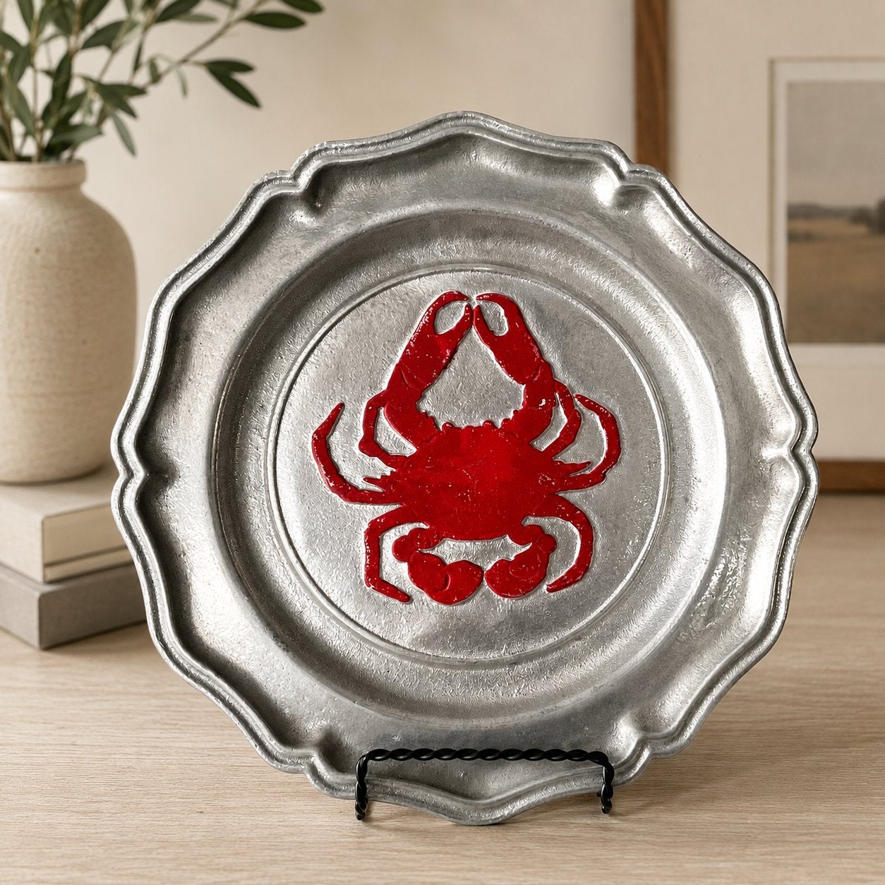 Vintage tinnen sierbord met rode krab, Antiek en Kunst, Ophalen of Verzenden