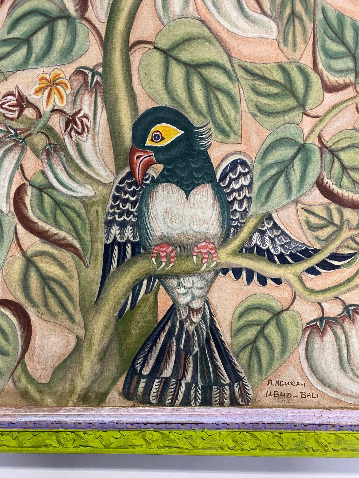 Balinees Schilderij met Vogels - A. Ngurah Ubud Bali, Ophalen, Meerkleurig, Schilderij, Textiel