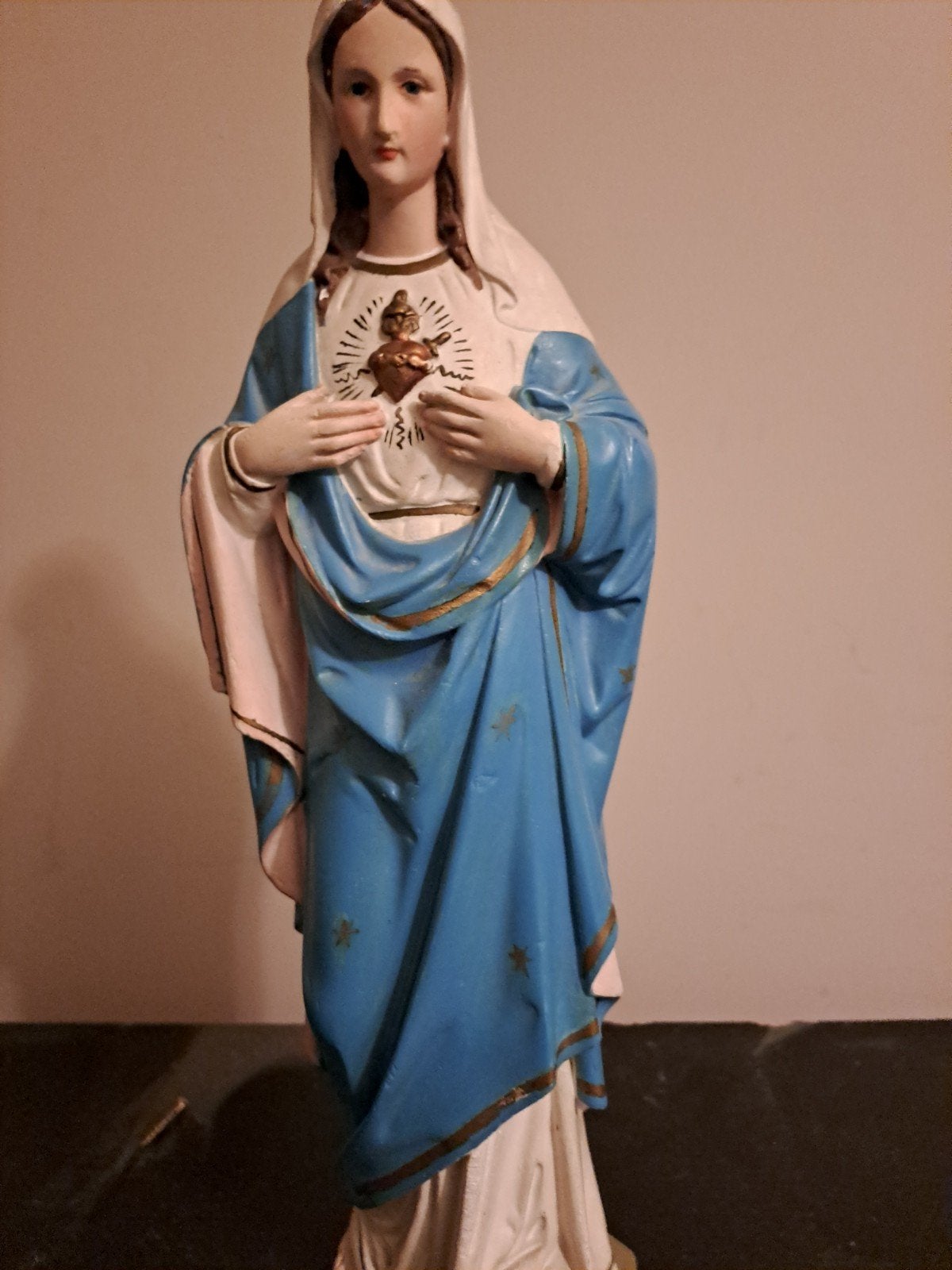 Beeld van Maria met Heilig Hart - Religieuze Decoratie, Ophalen