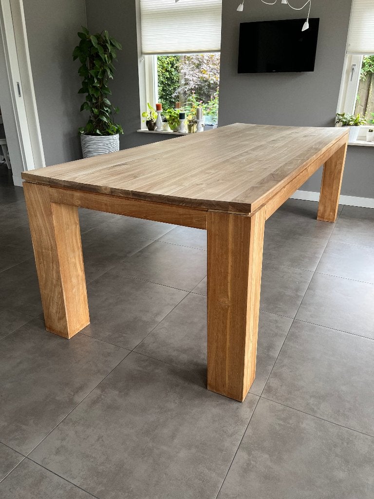 Teak tafel met blokpoten - 240 cm x 100 cm, Ophalen, Gebruikt, 100 tot 150 cm, Teakhout