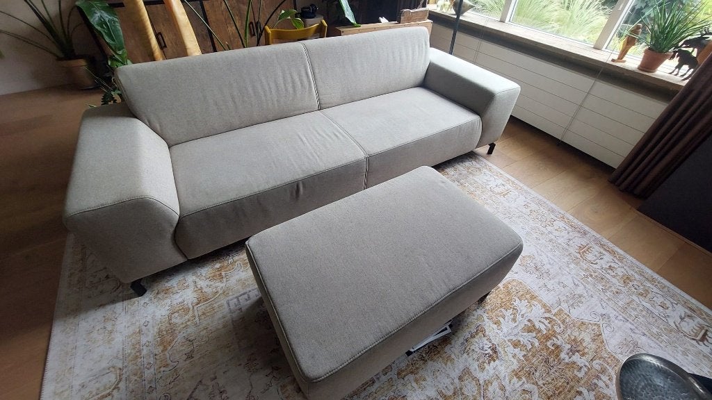 Bank Montel met hocker  (type Romero), Ophalen, Gebruikt, 75 tot 100 cm, Rechte bank
