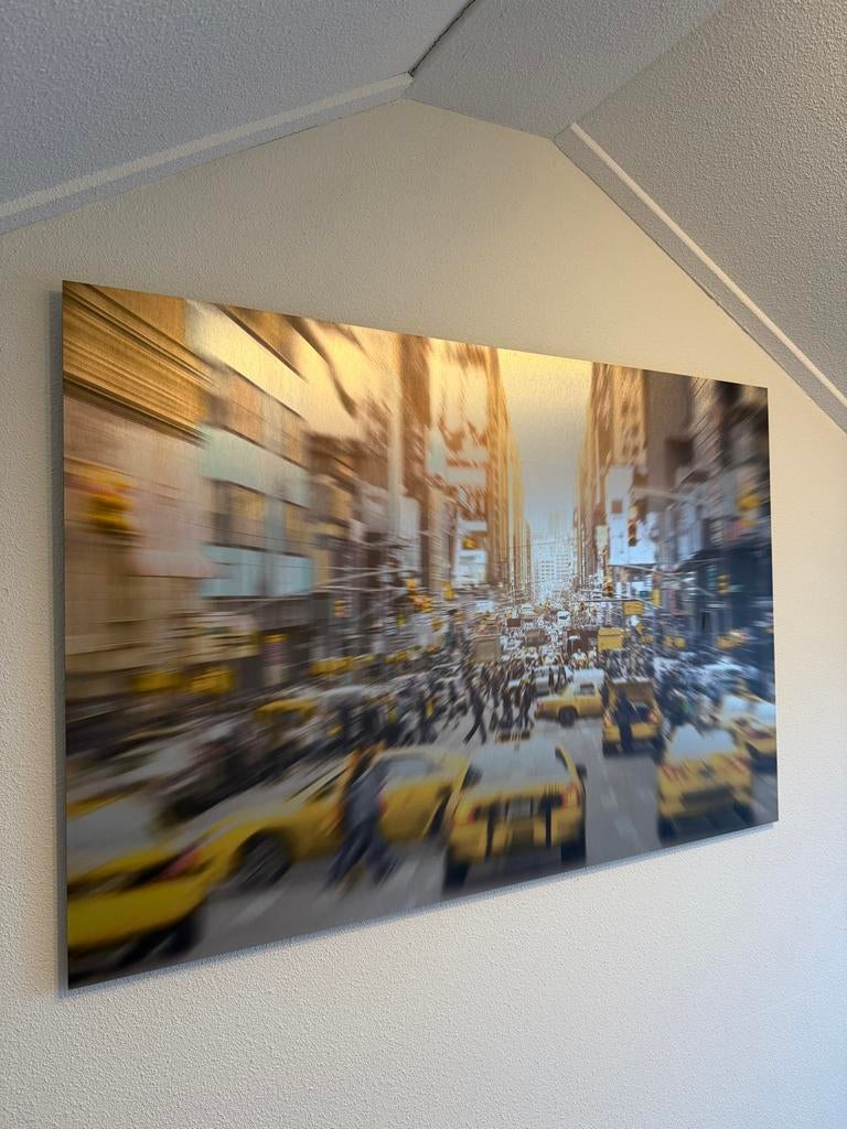 Metalen kunstwerk New York Taxi Skyline 80x120 cm, Ophalen, Gebruikt, 100 tot 125 cm, Overige typen