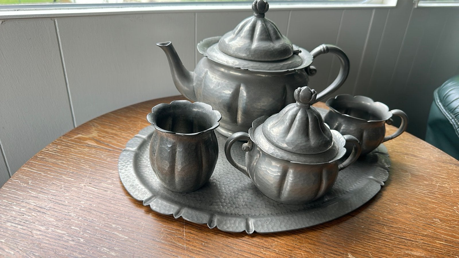 Te koop vier delig koffie servies, Antiek en Kunst, Antiek | Tin, Ophalen of Verzenden